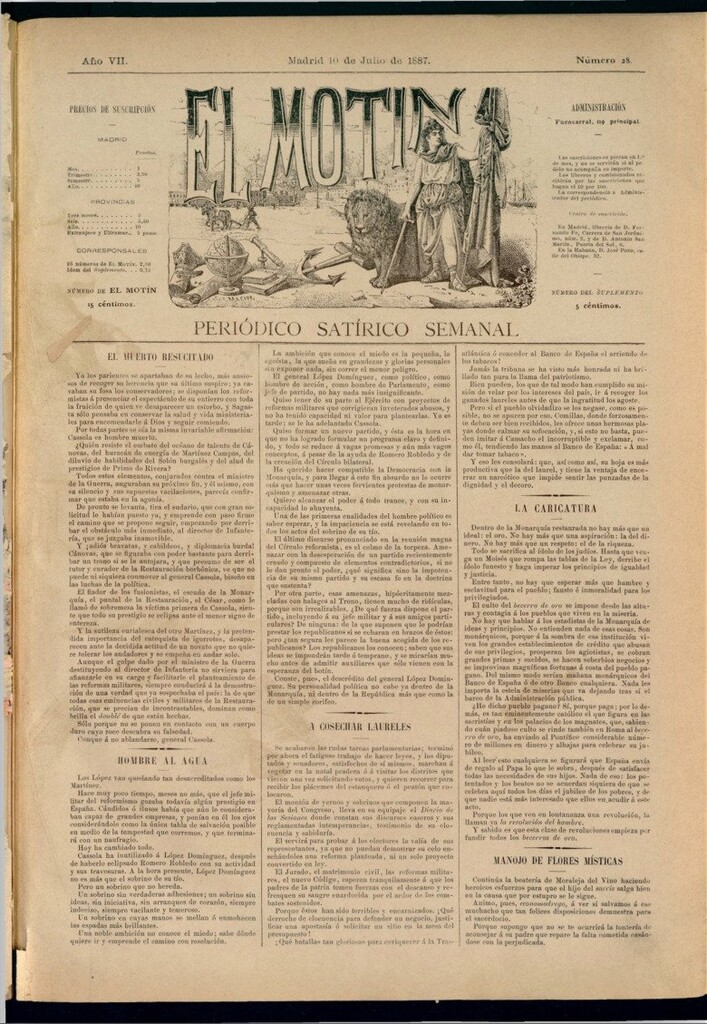 Miniatura de El Motín: periódico satírico semanal del 10 de julio de 1887