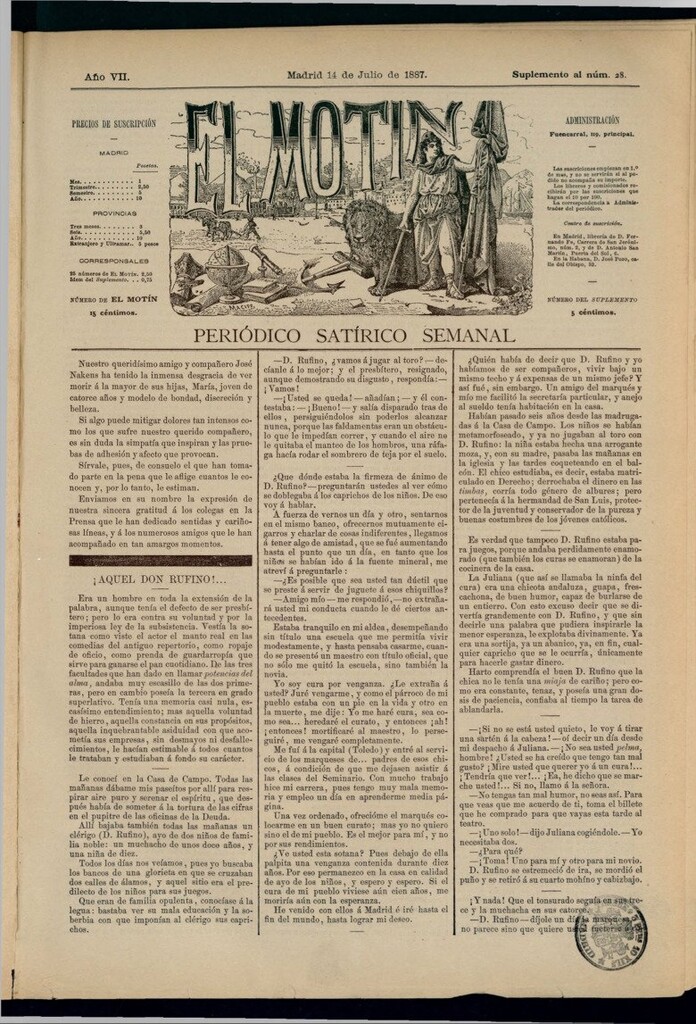 Miniatura de El Motín: periódico satírico semanal del 14 de julio de 1887