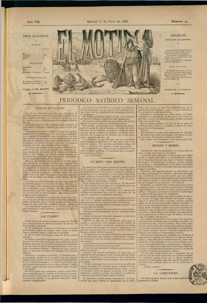 Miniatura de El Motín: periódico satírico semanal del 17 de julio de 1887