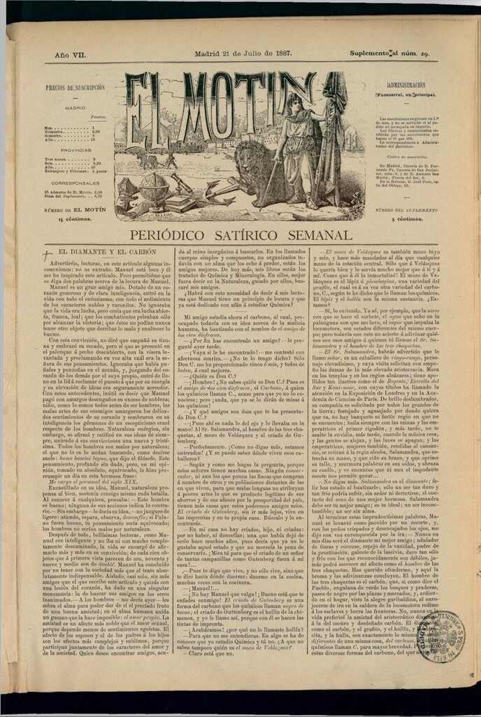 Miniatura de El Motín: periódico satírico semanal del 21 de julio de 1887