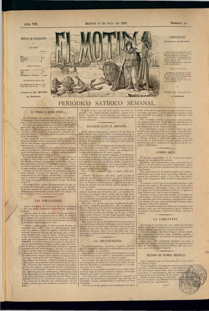Miniatura de El Motín: periódico satírico semanal del 24 de julio de 1887