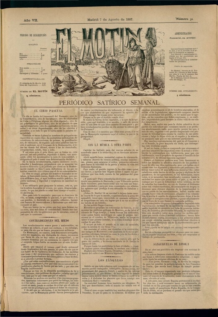 Miniatura de El Motín: periódico satírico semanal del 7 de agosto de 1887