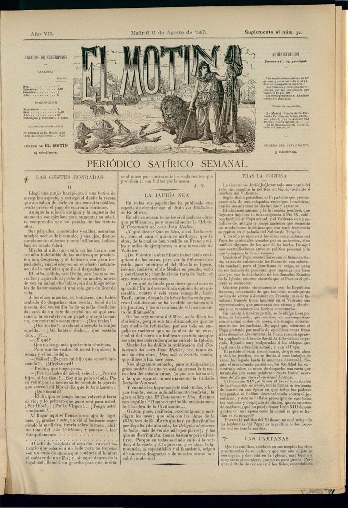 Miniatura de El Motín: periódico satírico semanal del 11 de agosto de 1887