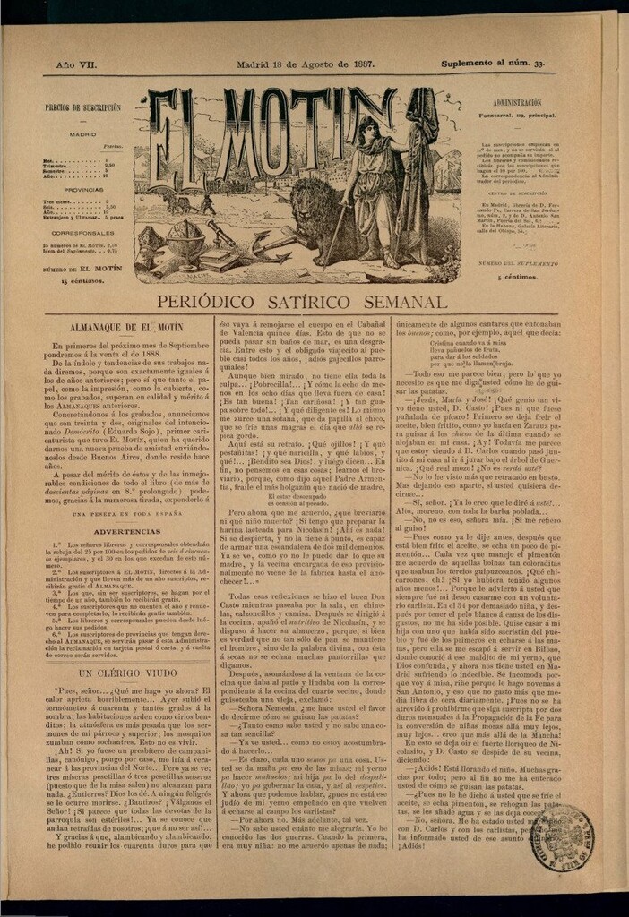 Miniatura de El Motín: periódico satírico semanal del 18 de agosto de 1887