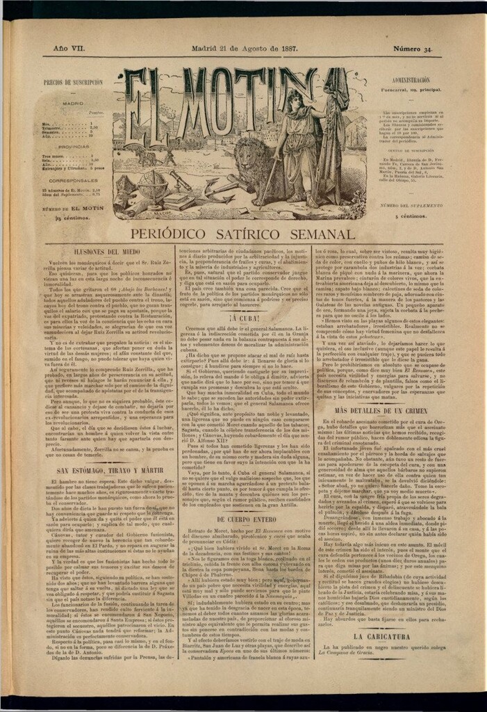 Miniatura de El Motín: periódico satírico semanal del 21 de agosto de 1887