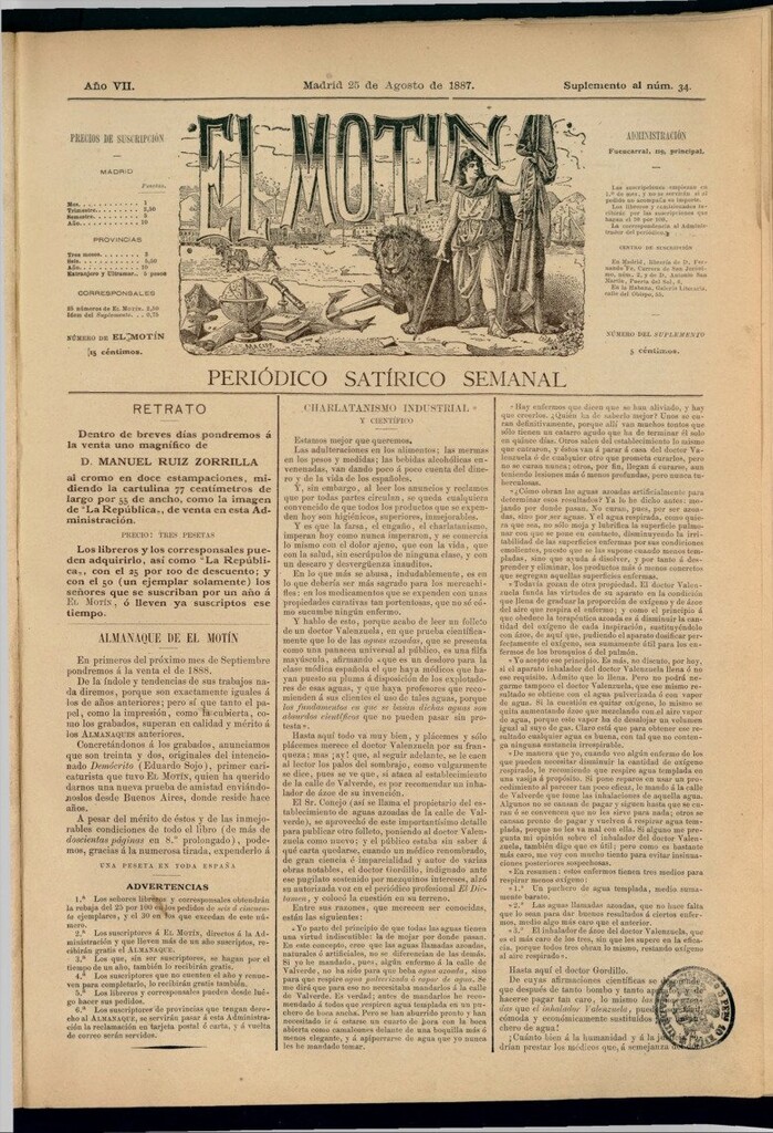 Miniatura de El Motín: periódico satírico semanal del 25 de agosto de 1887