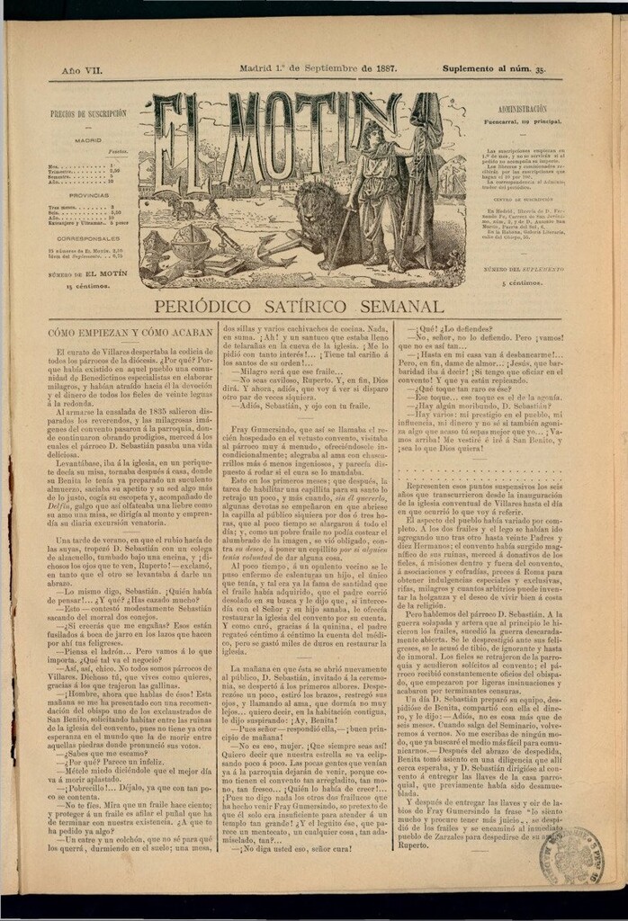 Miniatura de El Motín: periódico satírico semanal del 1 de septiembre de 1887