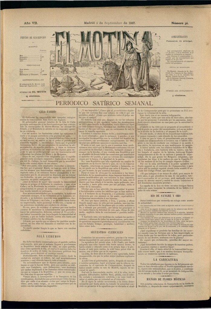 Miniatura de El Motín: periódico satírico semanal del 4 de septiembre de 1887