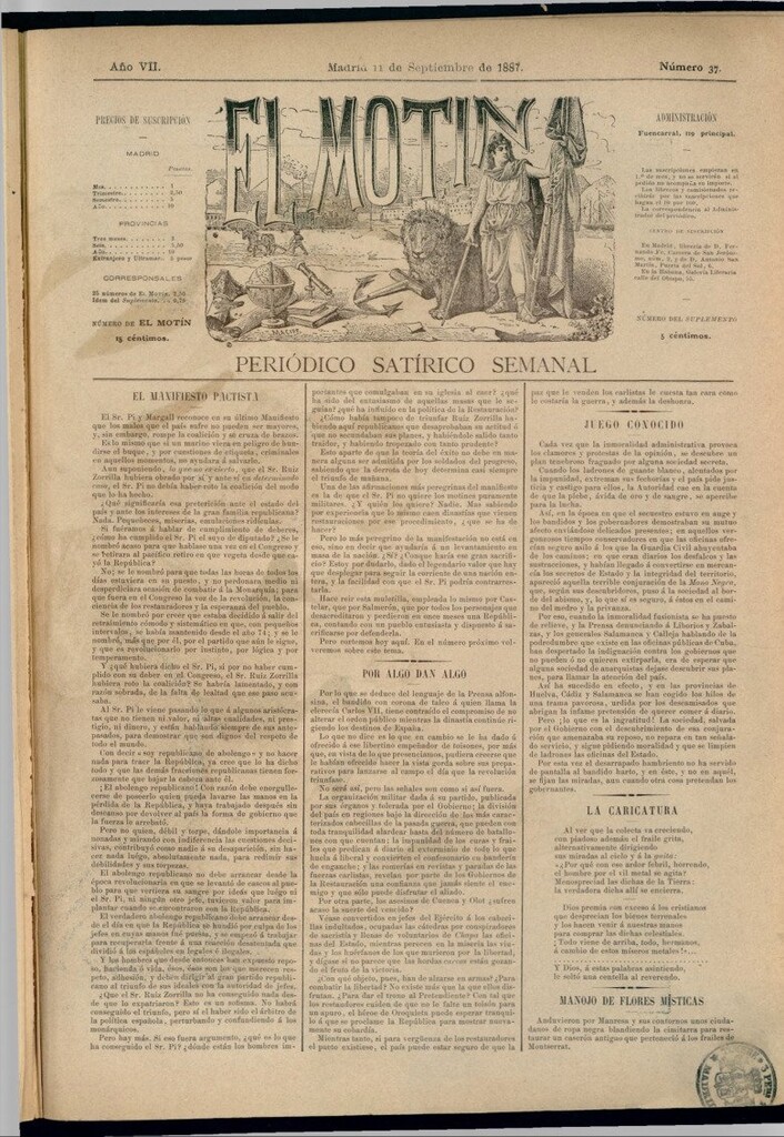 Miniatura de El Motín: periódico satírico semanal del 11 de septiembre de 1887