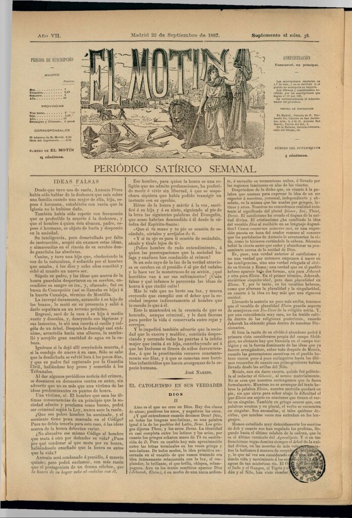 Miniatura de El Motín: periódico satírico semanal del 22 de septiembre de 1887