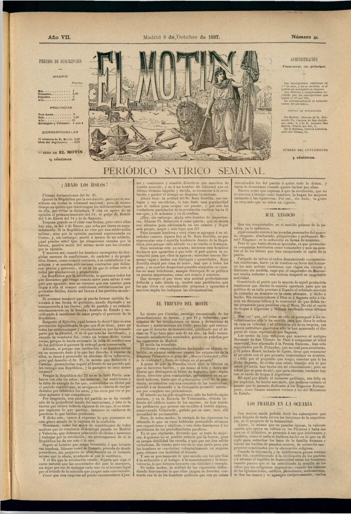 Miniatura de El Motín: periódico satírico semanal del 9 de octubre de 1887