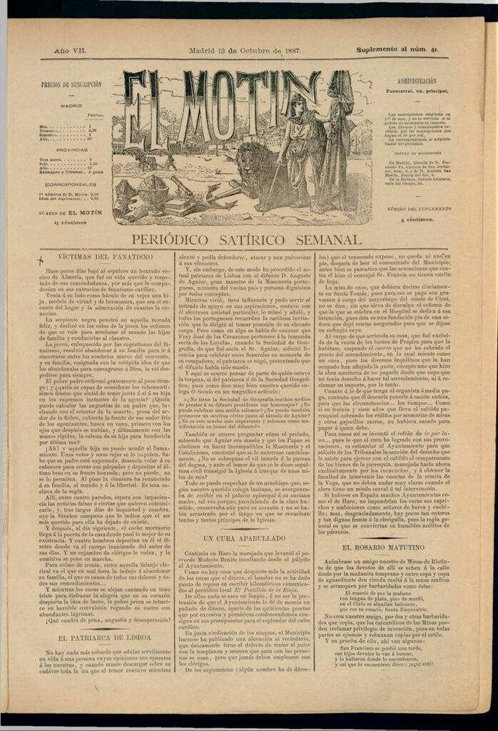 Miniatura de El Motín: periódico satírico semanal del 13 de octubre de 1887
