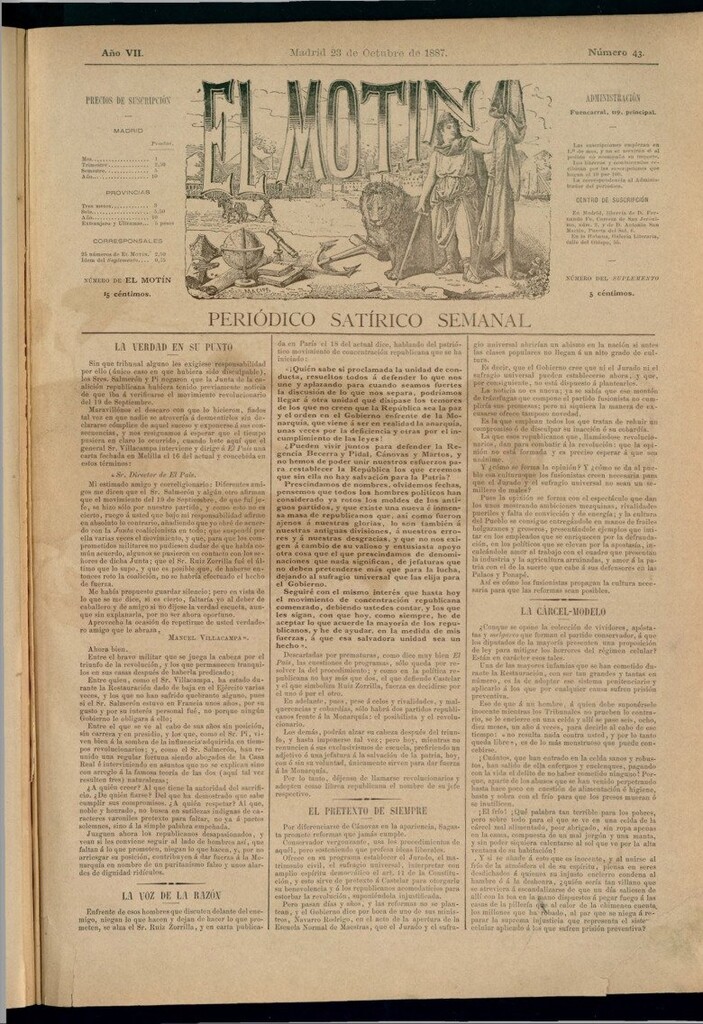Miniatura de El Motín: periódico satírico semanal del 23 de octubre de 1887