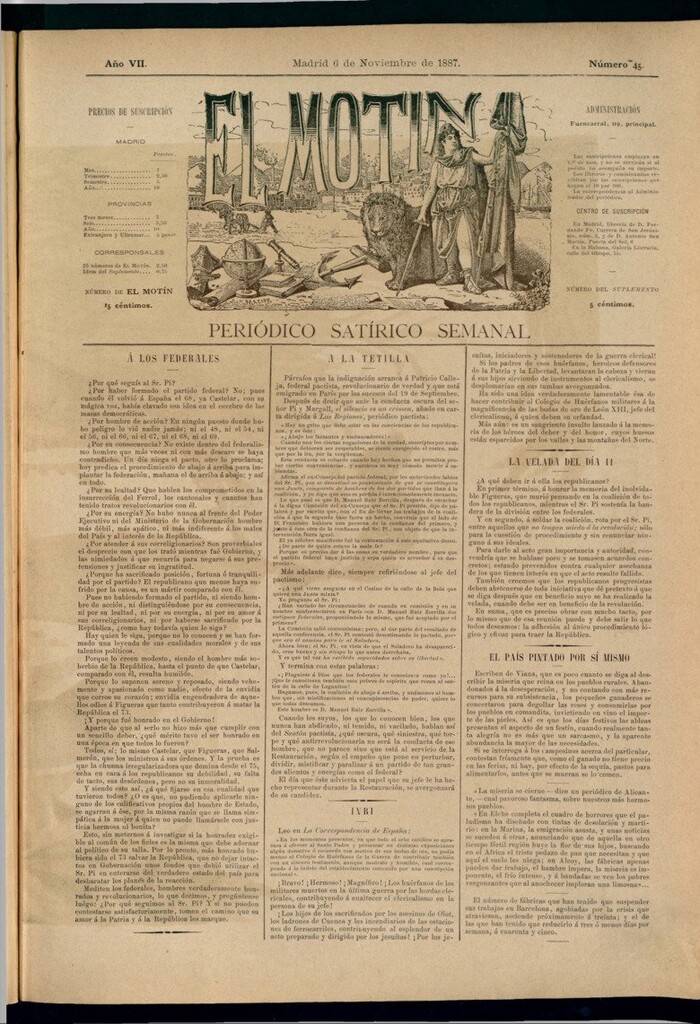 Miniatura de El Motín: periódico satírico semanal del 6 de noviembre de 1887