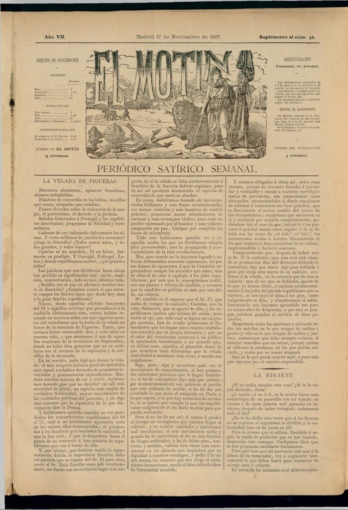 Miniatura de El Motín: periódico satírico semanal del 17 de noviembre de 1887