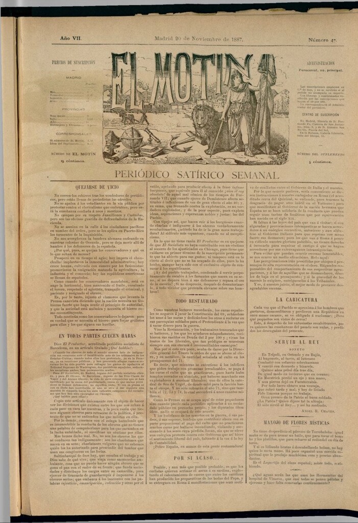 Miniatura de El Motín: periódico satírico semanal del 20 de noviembre de 1887