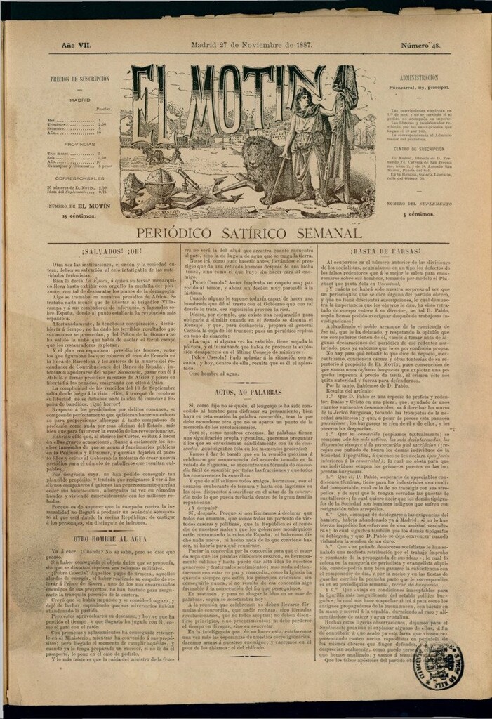Miniatura de El Motín: periódico satírico semanal del 27 de noviembre de 1887