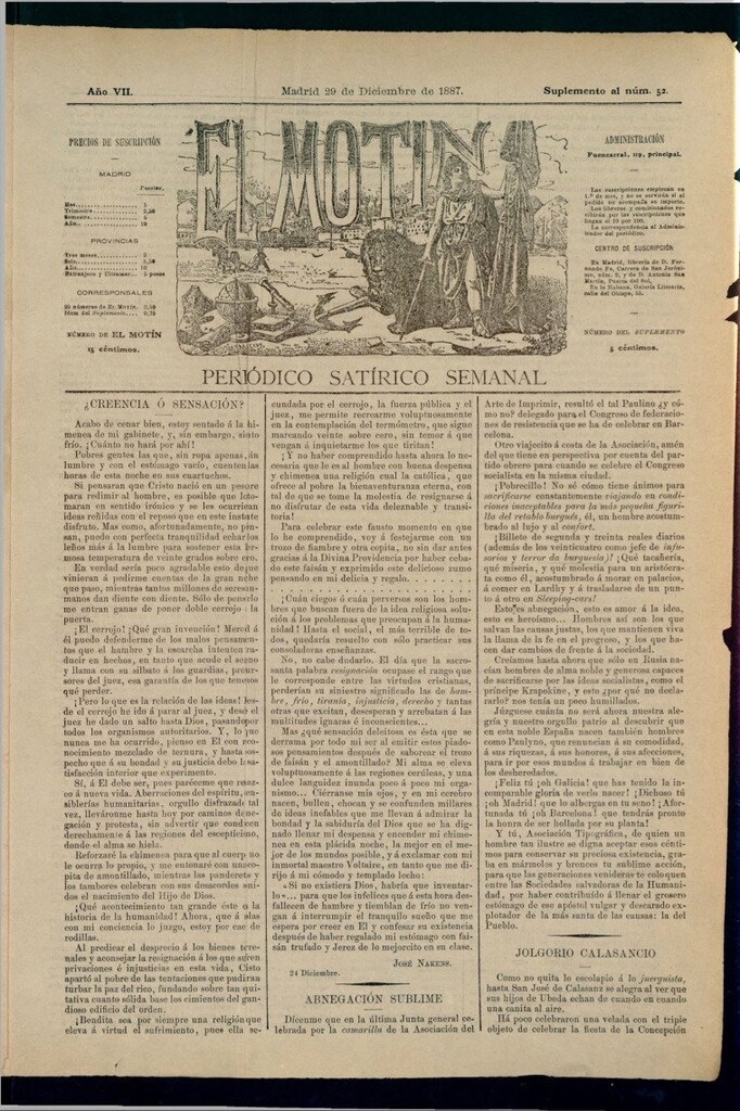 Miniatura de El Motín: periódico satírico semanal del 29 de diciembre de 1887