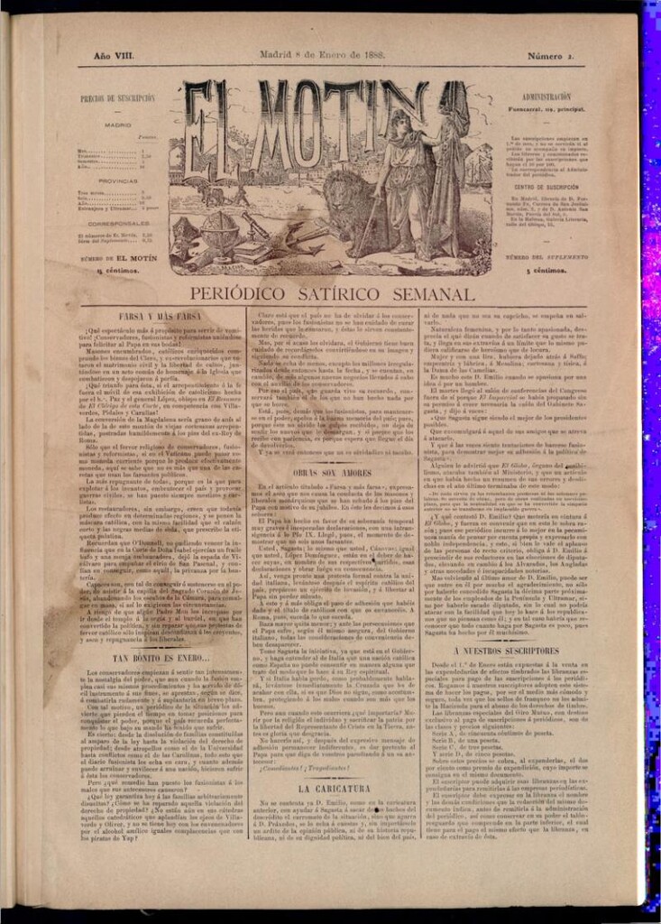 Miniatura de El Motín: periódico satírico semanal del 8 de enero de 1888