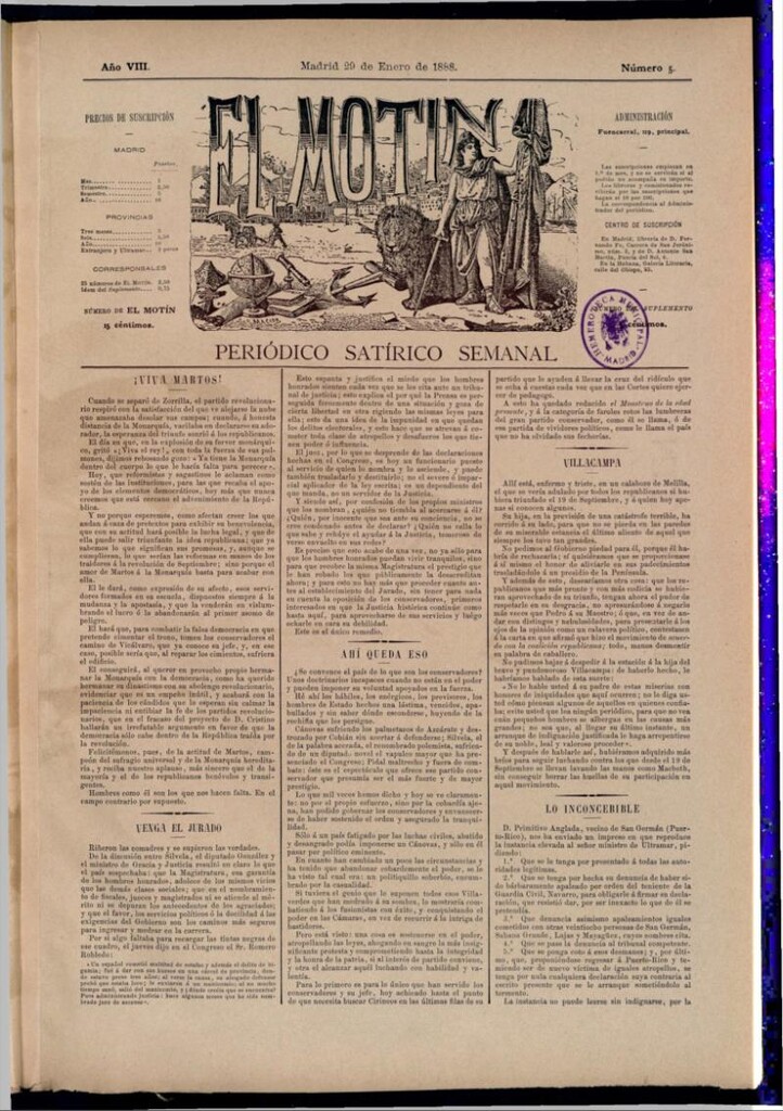 Miniatura de El Motín: periódico satírico semanal del 29 de enero de 1888