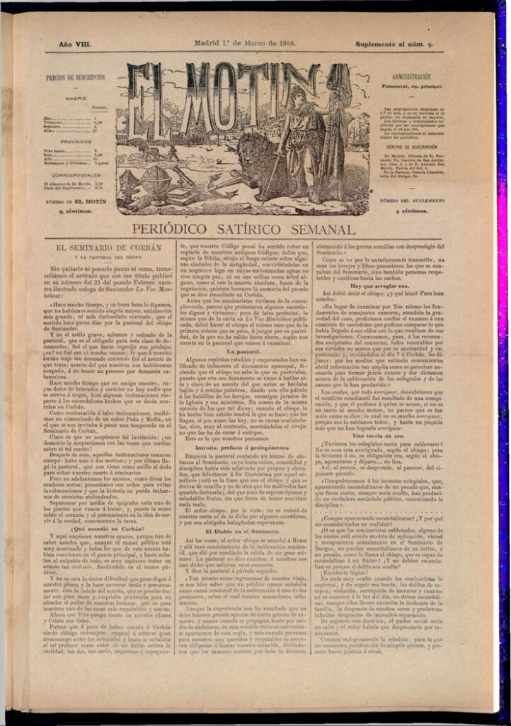Miniatura de El Motín: periódico satírico semanal del 1 de marzo de 1888