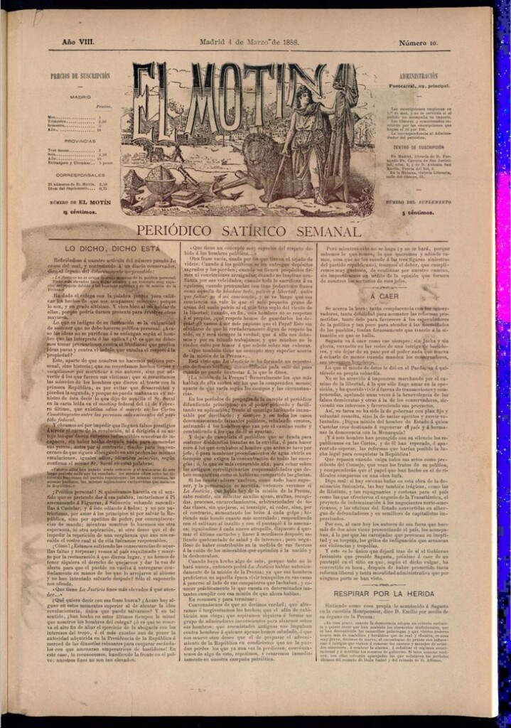 Miniatura de El Motín: periódico satírico semanal del 4 de marzo de 1888