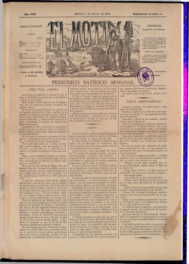 Miniatura de El Motín: periódico satírico semanal del 8 de marzo de 1888