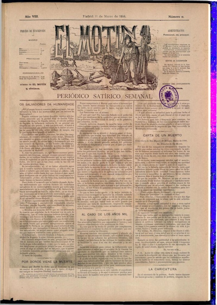 Miniatura de El Motín: periódico satírico semanal del 11 de marzo de 1888