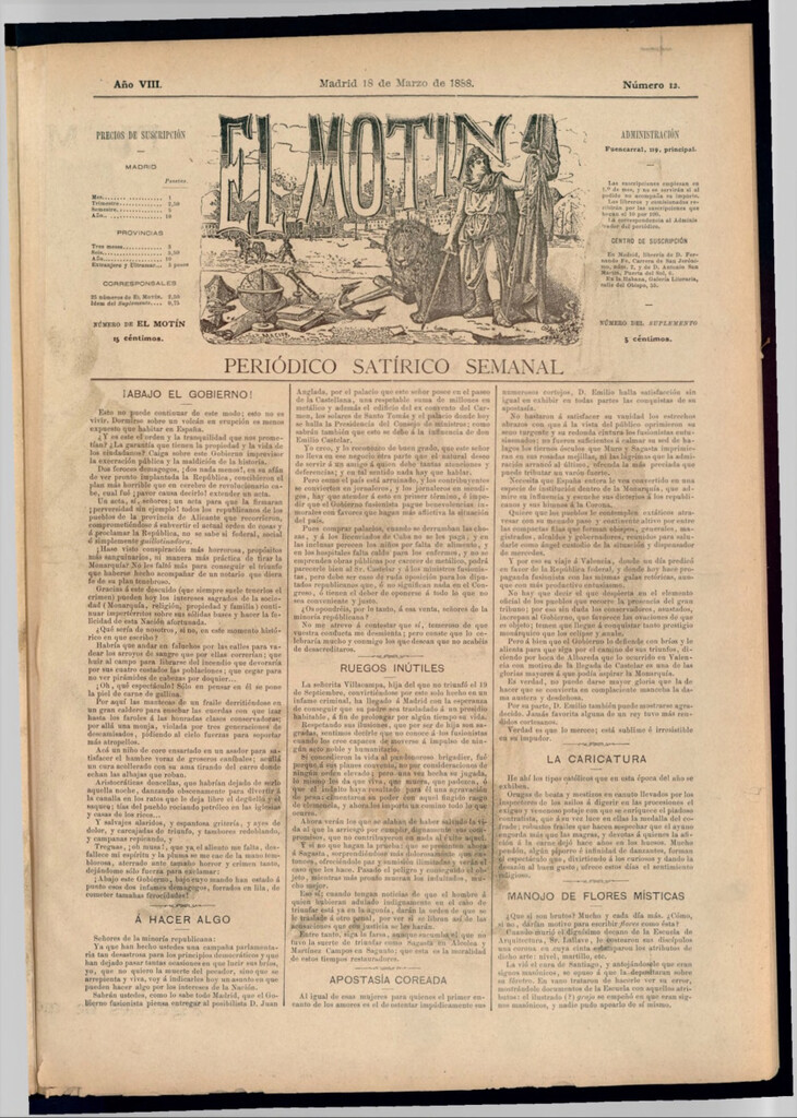 Miniatura de El Motín: periódico satírico semanal del 18 de marzo de 1888