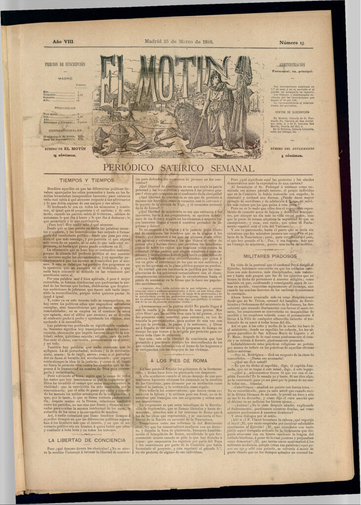 Miniatura de El Motín: periódico satírico semanal del 25 de marzo de 1888