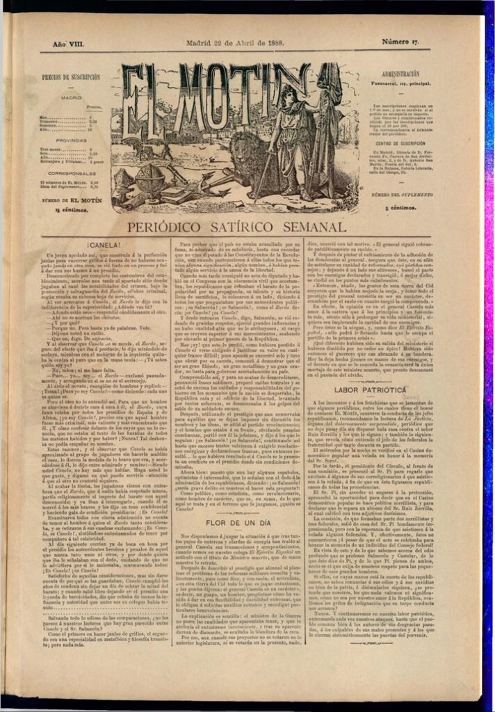 Miniatura de El Motín: periódico satírico semanal del 22 de abril de 1888
