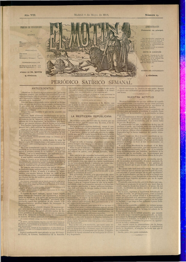 Miniatura de El Motín: periódico satírico semanal del 6 de mayo de 1888