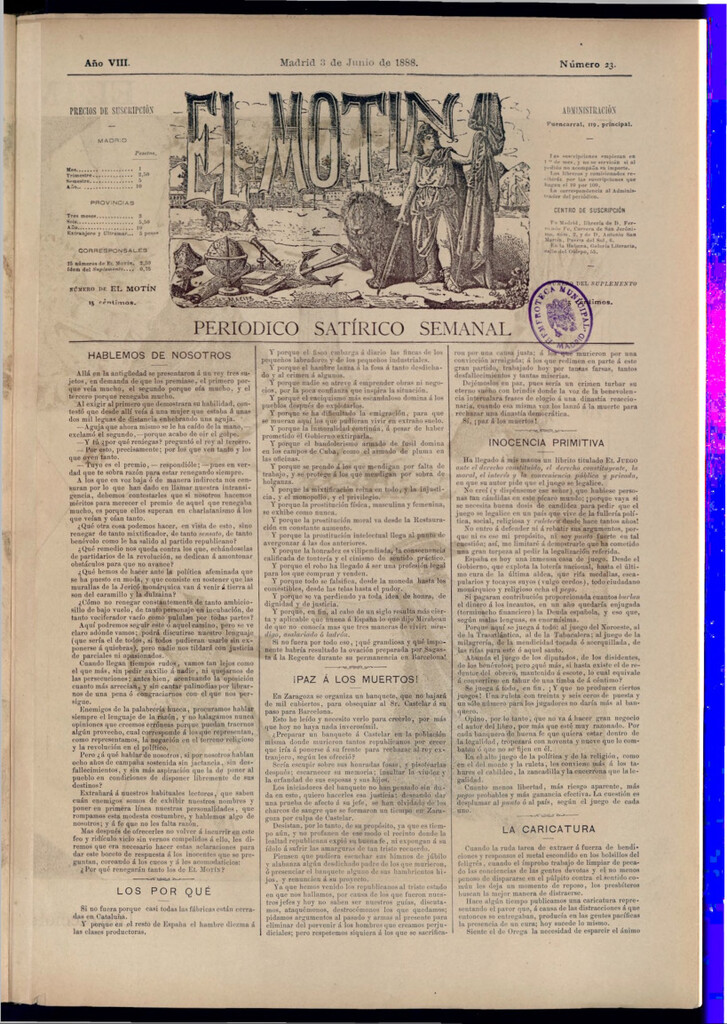 Miniatura de El Motín: periódico satírico semanal del 3 de junio de 1888