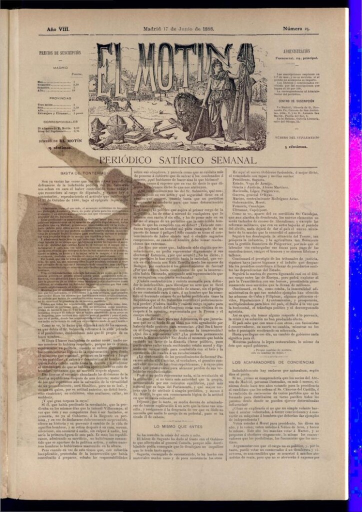 Miniatura de El Motín: periódico satírico semanal del 17 de junio de 1888