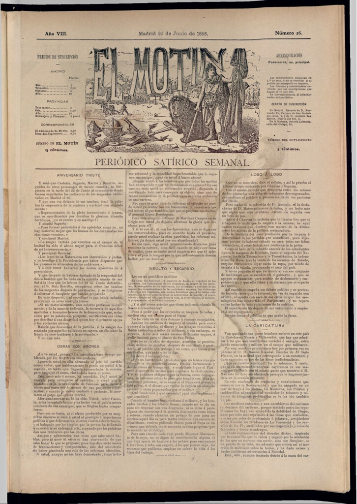 Miniatura de El Motín: periódico satírico semanal del 24 de junio de 1888