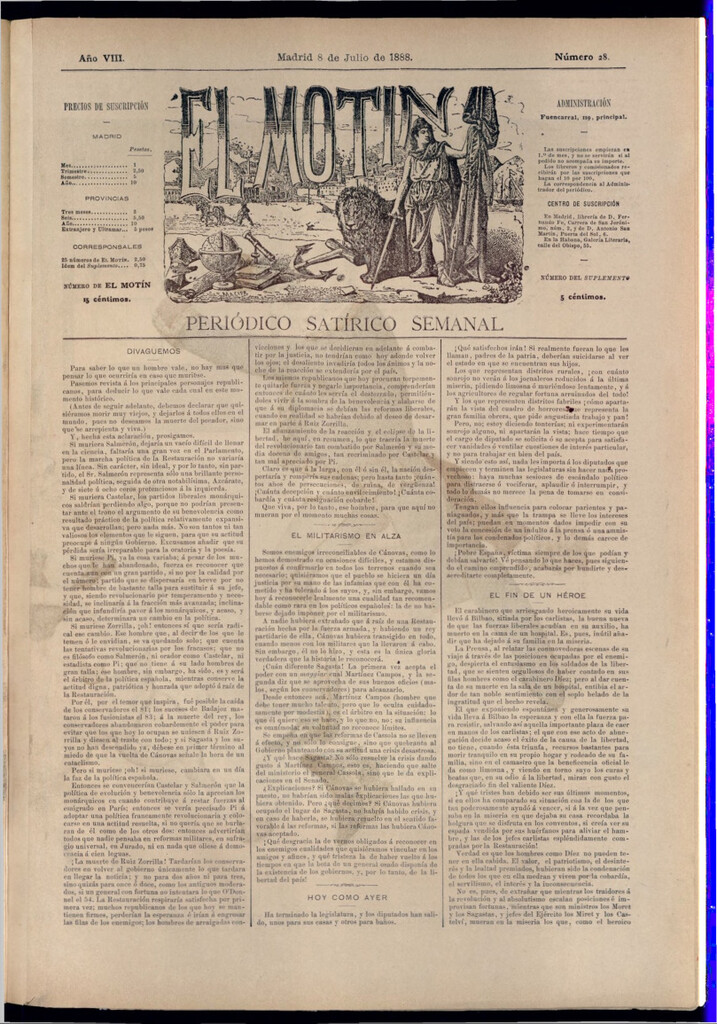 Miniatura de El Motín: periódico satírico semanal del 8 de julio de 1888