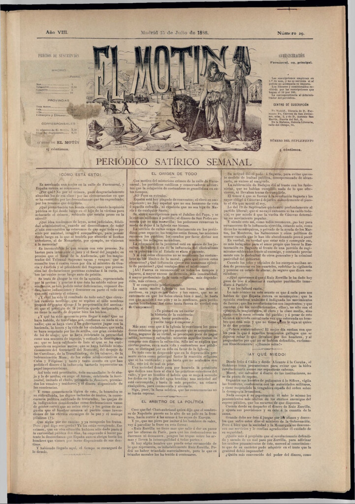 Miniatura de El Motín: periódico satírico semanal del 15 de julio de 1888