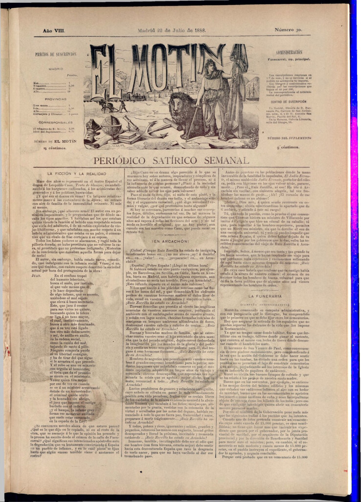 Miniatura de El Motín: periódico satírico semanal del 22 de julio de 1888