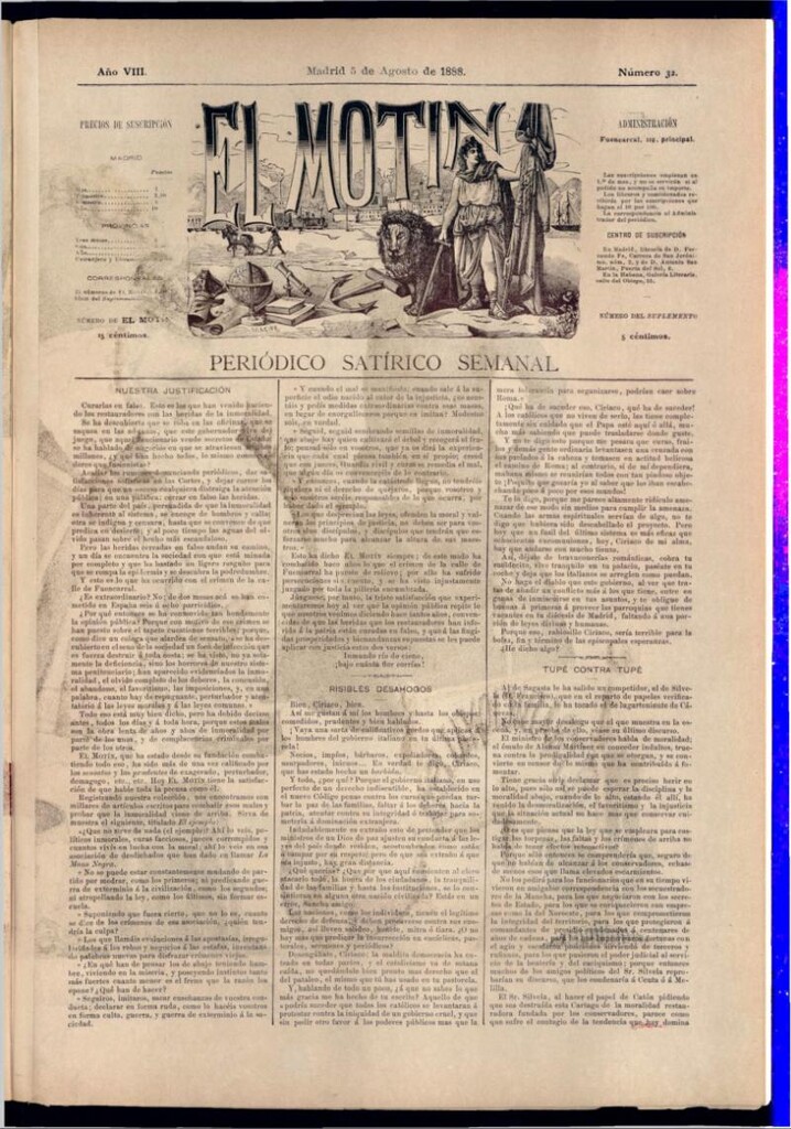 Miniatura de El Motín: periódico satírico semanal del 5 de agosto de 1888