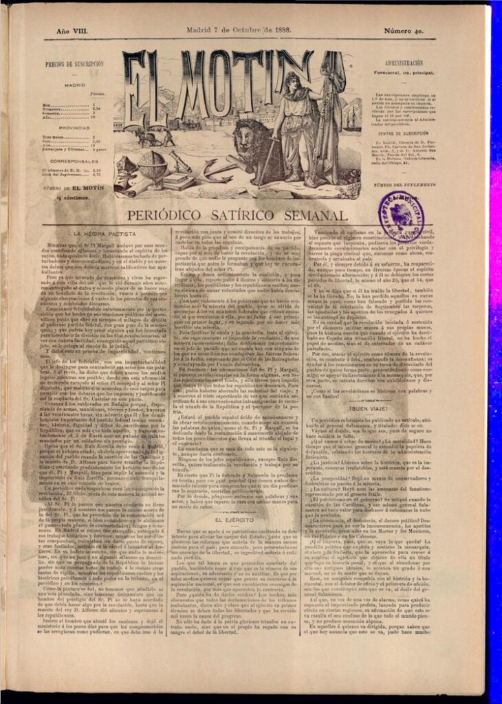 Miniatura de El Motín: periódico satírico semanal del 7 de octubre de 1888