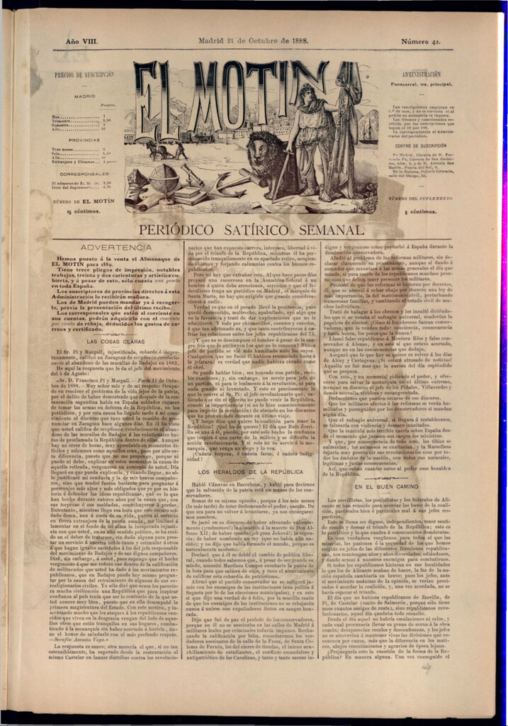 Miniatura de El Motín: periódico satírico semanal del 21 de octubre de 1888