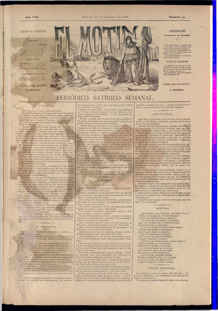 Miniatura de El Motín: periódico satírico semanal del 28 de octubre de 1888