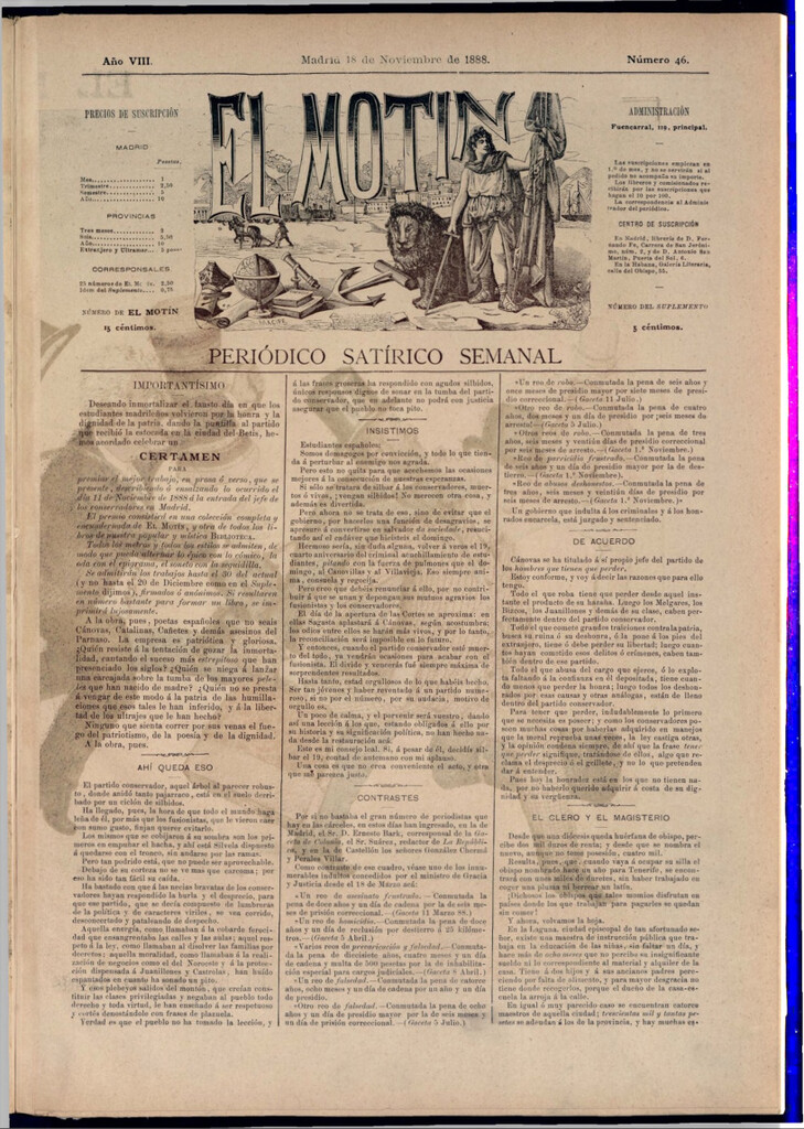 Miniatura de El Motín: periódico satírico semanal del 18 de noviembre de 1888