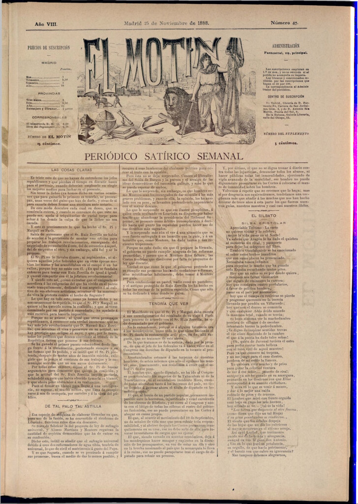 Miniatura de El Motín: periódico satírico semanal del 25 de noviembre de 1888