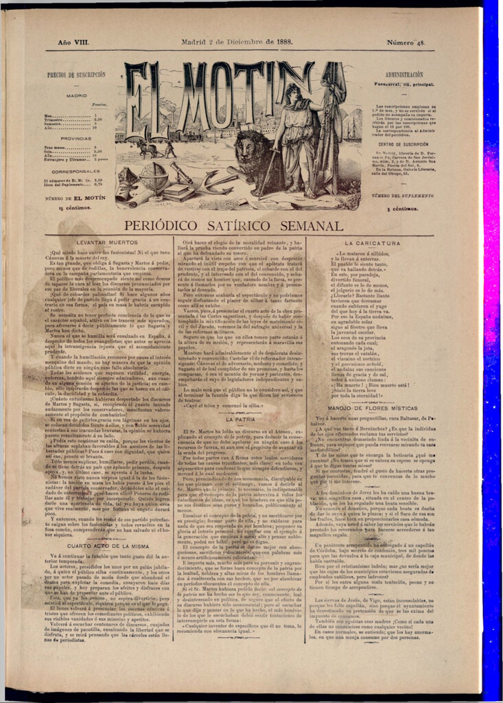 Miniatura de El Motín: periódico satírico semanal del 2 de diciembre de 1888