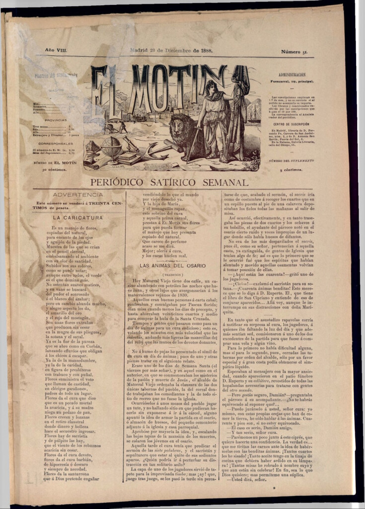 Miniatura de El Motín: periódico satírico semanal del 23 de diciembre de 1888
