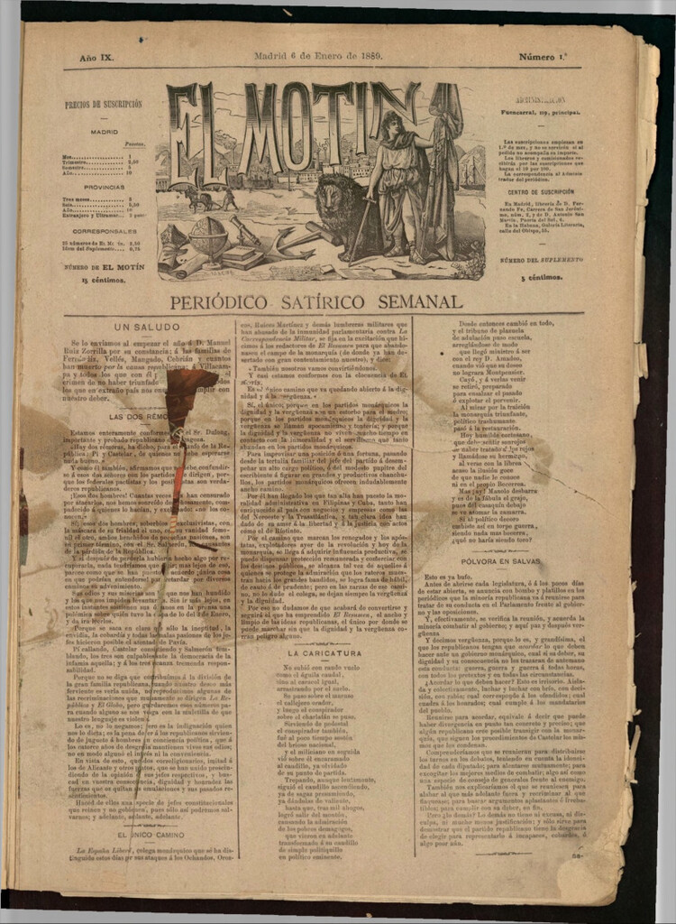 Miniatura de El Motín: periódico satírico semanal del 6 de enero de 1889
