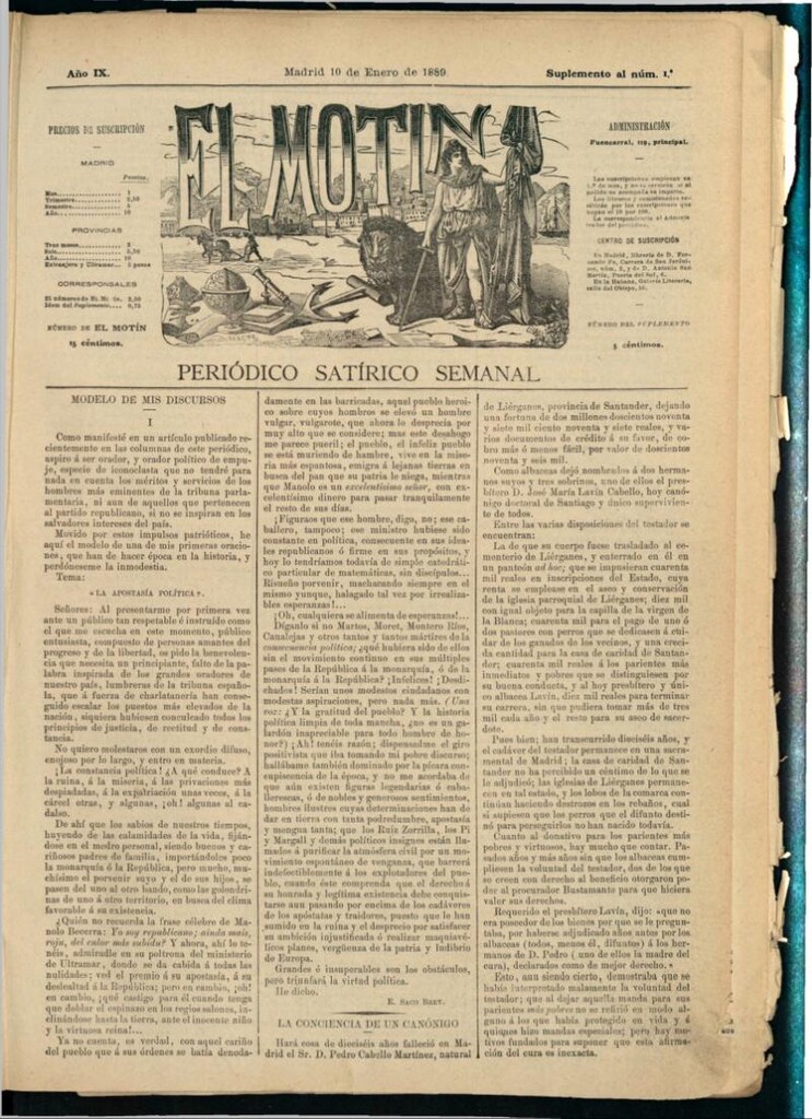 Miniatura de El Motín: periódico satírico semanal del 10 de enero de 1889
