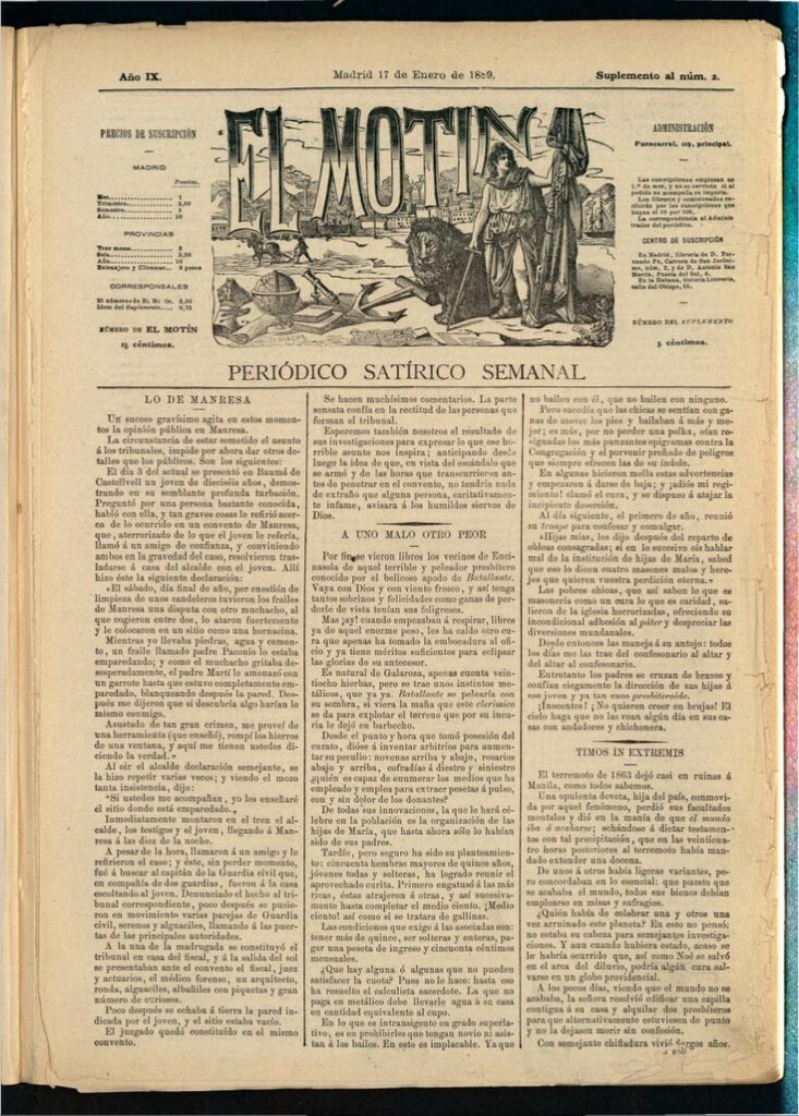 Miniatura de El Motín: periódico satírico semanal del 17 de enero de 1889