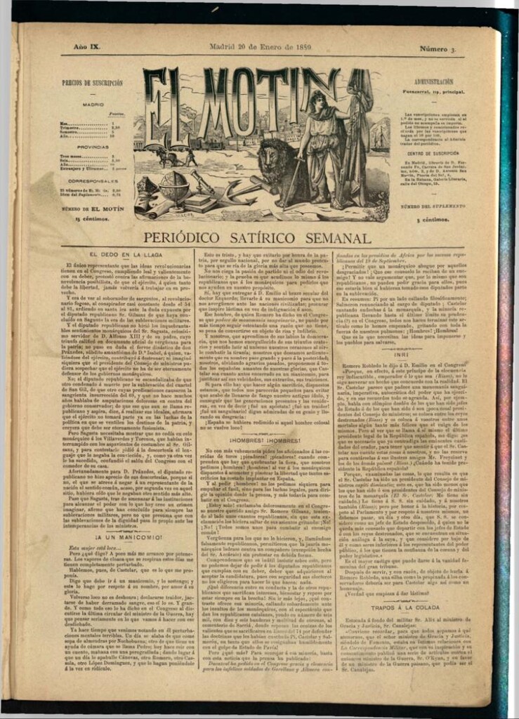 Miniatura de El Motín: periódico satírico semanal del 20 de enero de 1889
